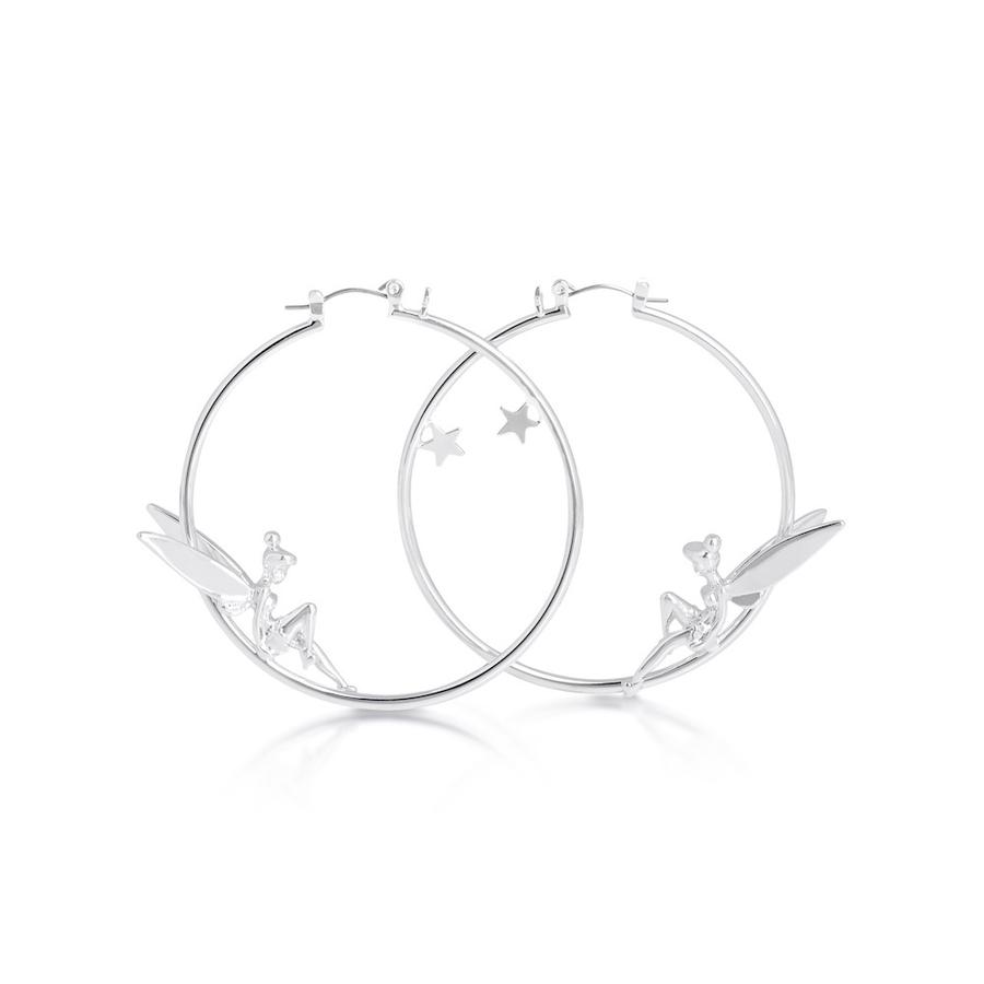 Tinkerbell With Star Platinum Plated Hoop Earrings